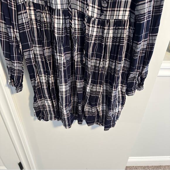 LOFT Blue Pink Plaid Long Sleeve Mini Dress XS - Picture 6 of 9